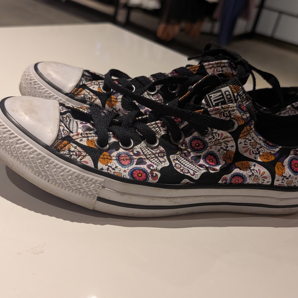 Converse Black and White Flats with Cartoon Print